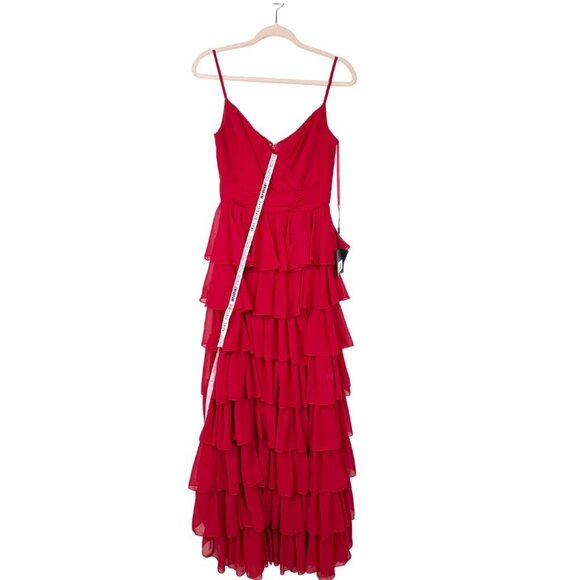 NWT Mac Duggal V-neck Tiered Ruffle Gown with Spagetti Straps Red 6 #8275 - Picture 3 of 10